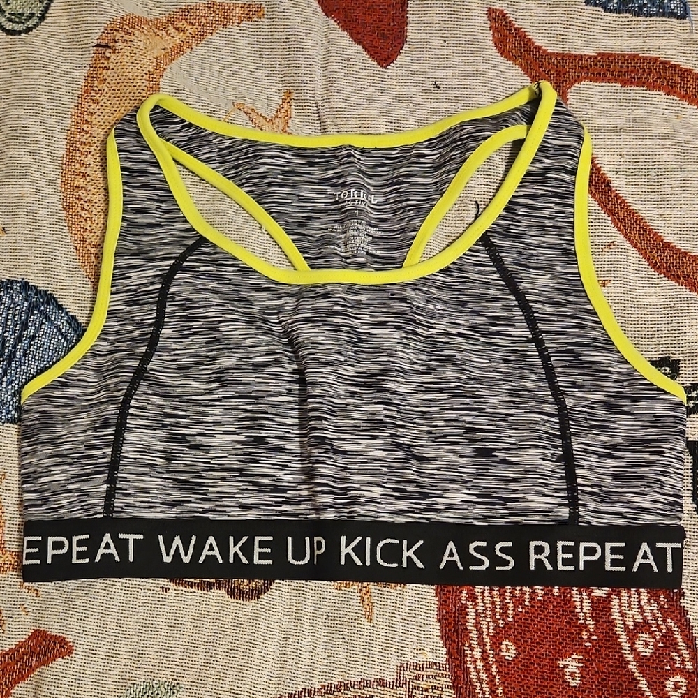 Torrid Active Black and Yellow Striped Bra